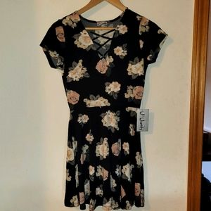 Black and floral skater dress
